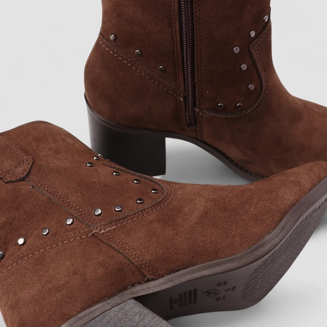Bota Feminina Via Marte Country Texana Salto Bloco Camurça Marrom