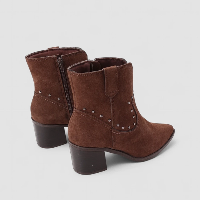 Bota Feminina Via Marte Country Texana Salto Bloco Camurça Marrom