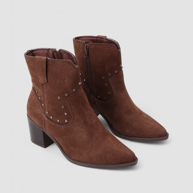 Bota Feminina Via Marte Country Texana Salto Bloco Camurça Marrom
