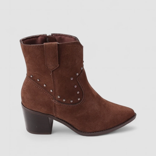 Bota Feminina Via Marte Camurça Salto Bloco Marrom
