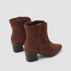 Bota Feminina Via Marte Country Texana Salto Bloco Camurça Marrom