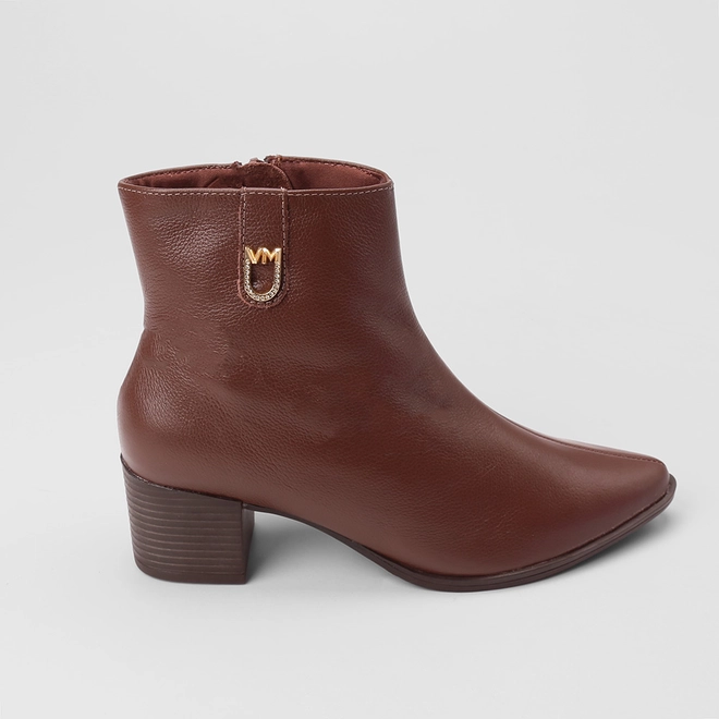 Ankle Boot Feminina Via Marte Salto Bloco Couro Marrom