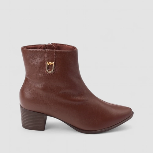 Ankle Boot Feminina Via Marte Salto Bloco Couro Marrom