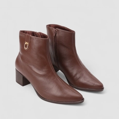 Ankle Boot Feminina Via Marte Salto Bloco Couro Marrom