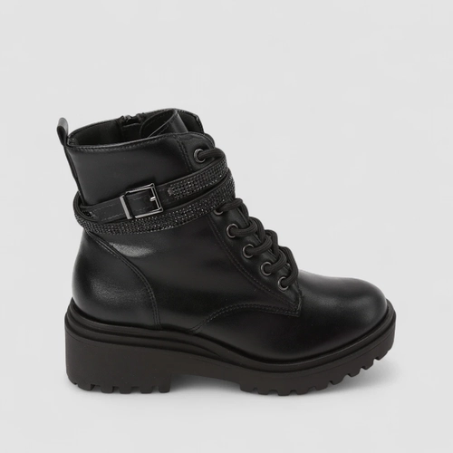 Coturno Feminino Via Marte Detalhe Tiras Strass Preto