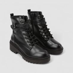 Coturno Feminino Via Marte Detalhe Tiras Strass Preto