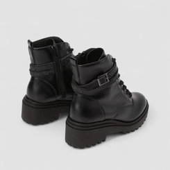 Coturno Feminino Via Marte Detalhe Tiras Strass Preto