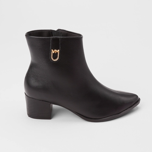 Ankle Boot Feminina Via Marte Salto Bloco Couro Preto