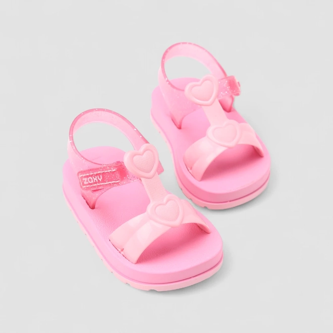 Sandália Feminina Zaxy Corações Glitter Rosa