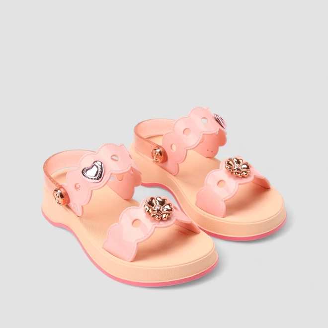 Sandália Infantil Zaxy Glitter Enfeite Flor & Coração Rosa