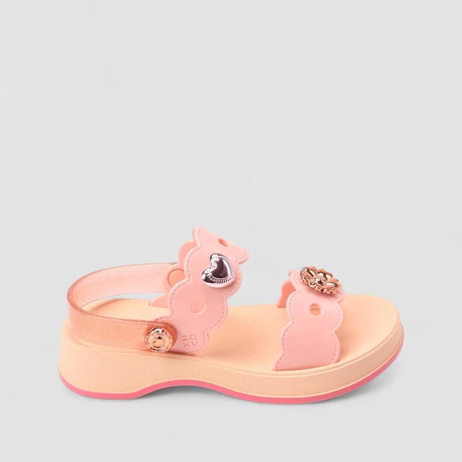 Sandália Infantil Zaxy Glitter Enfeite Flor & Coração Rosa