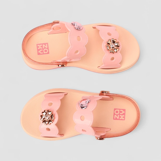 Sandália Infantil Zaxy Glitter Enfeite Flor & Coração Rosa