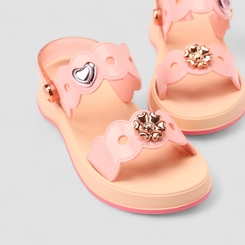 Sandália Infantil Zaxy Glitter Enfeite Flor & Coração Rosa