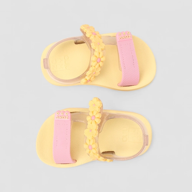 Sandália Infantil Zaxy Floral Glitter Amarela & Rosa