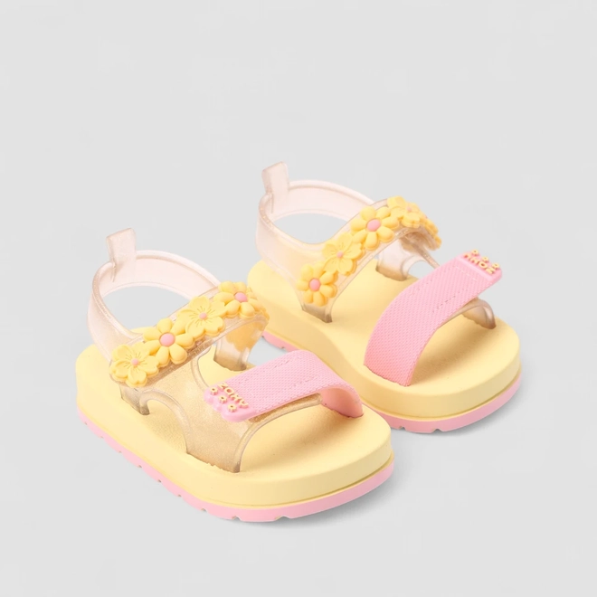 Sandália Infantil Zaxy Floral Glitter Amarela & Rosa