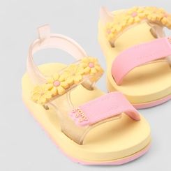 Sandália Infantil Zaxy Floral Glitter Amarela & Rosa