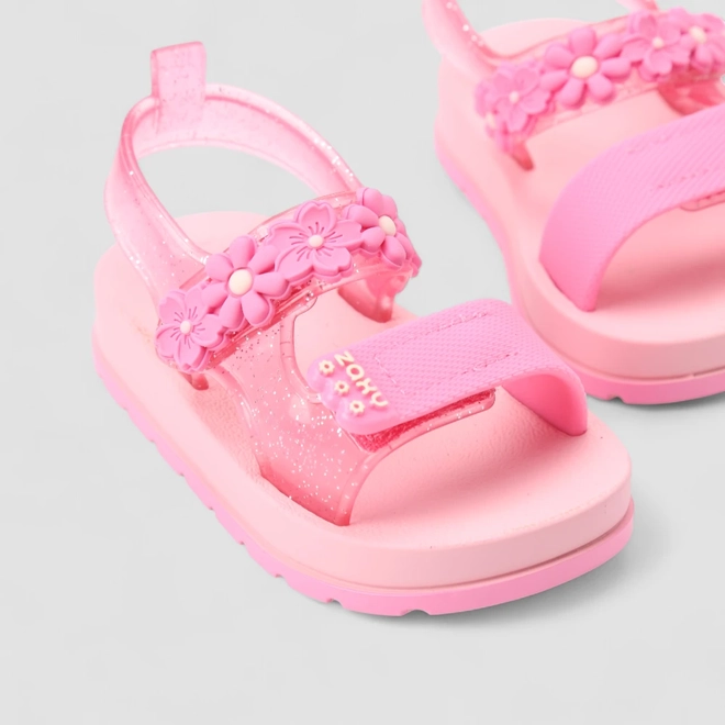 Sandália Infantil Zaxy Com Glitter & Flores Rosa