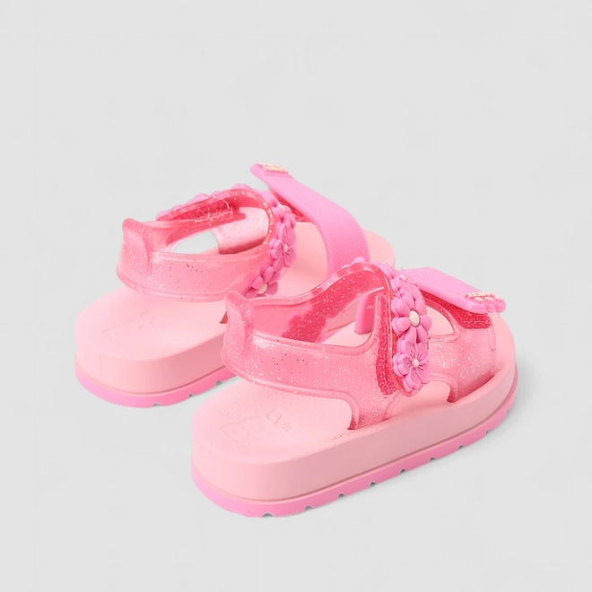 Sandália Infantil Zaxy Com Glitter & Flores Rosa