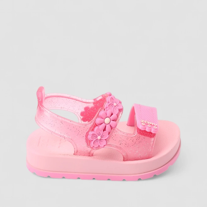 Sandália Infantil Zaxy Com Glitter & Flores Rosa