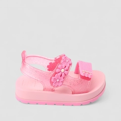 Sandália Infantil Zaxy Com Glitter & Flores Rosa
