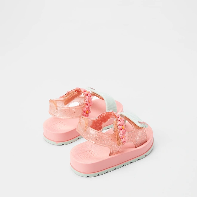 Sandália Bebê Zaxy Flores Glitter Rosa