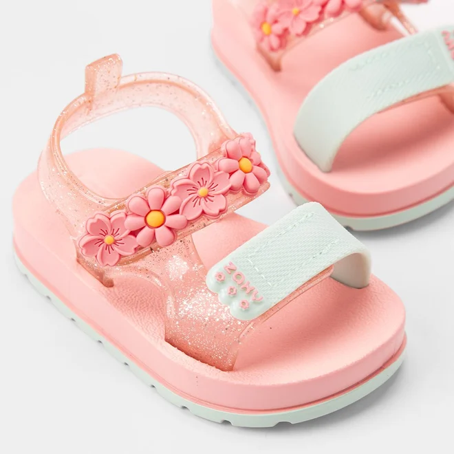 Sandália Bebê Zaxy Flores Glitter Rosa