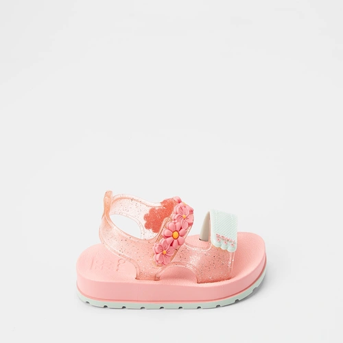 Sandália Bebê Zaxy Flores Glitter Rosa