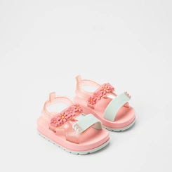 Sandália Bebê Zaxy Flores Glitter Rosa