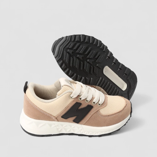Tênis Casual Infantil Vertus Mesh Detalhe Camurça Bege