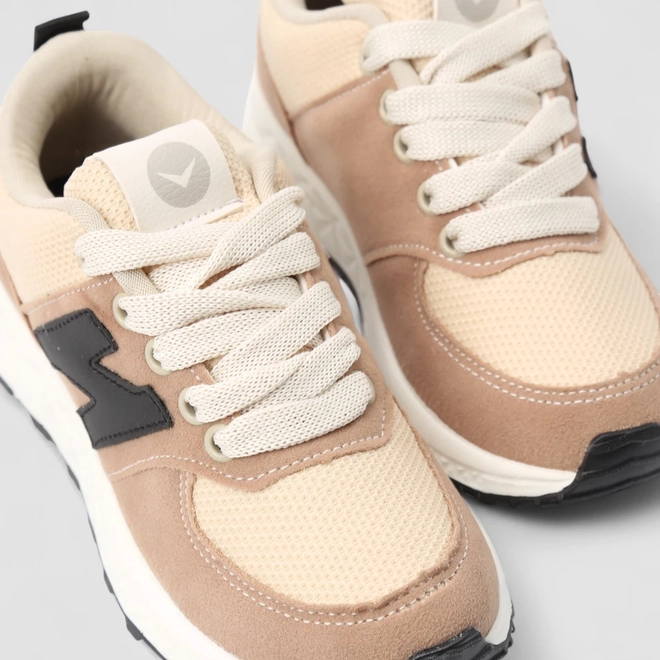 Tênis Casual Infantil Vertus Mesh Detalhe Camurça Bege