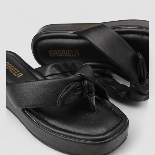 Tamanco Feminino Gabriela Flatform Detalhe Nó Preto