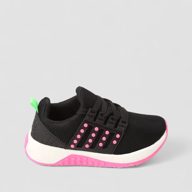Tênis Casual Infantil Vertus Mesh Detalhe Rosa Preto