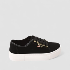 Tênis Casual Feminino Moleca Detalhe Pingentes Nobuck Preto