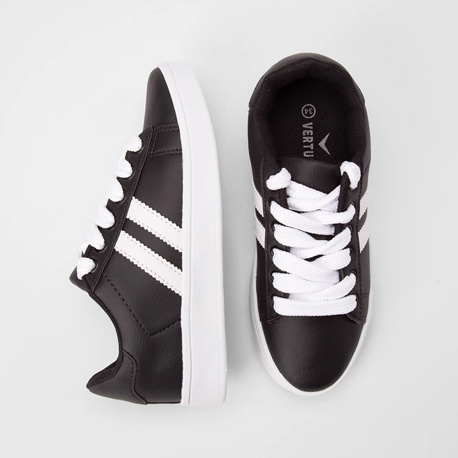 Tênis Casual Feminino Vertus Detalhe Recorte Lateral Preto