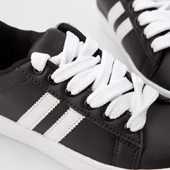 Tênis Casual Feminino Vertus Detalhe Recorte Lateral Preto