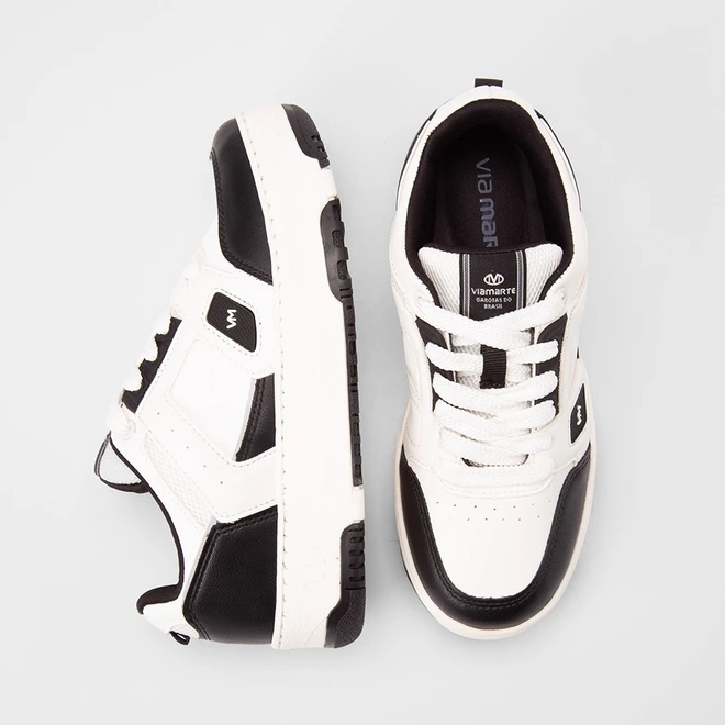 Tênis Casual Feminino Via Marte Sola Alta Reta Original Branco e Preto
