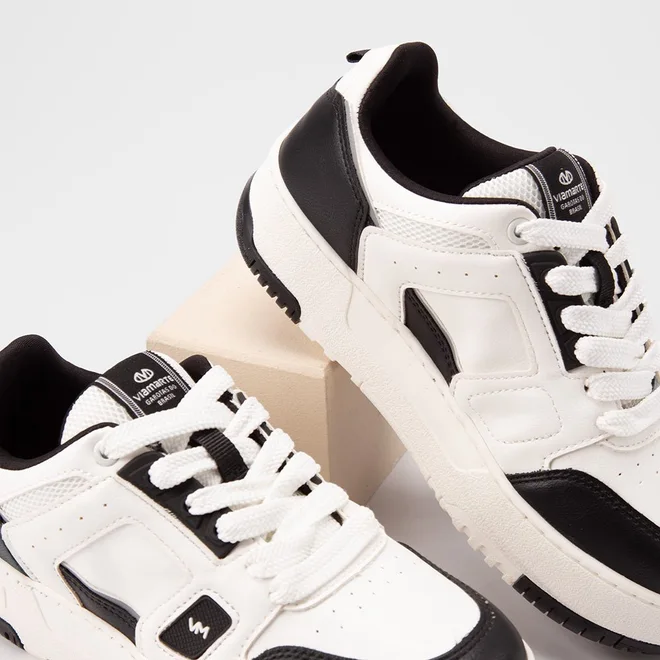 Tênis Casual Feminino Via Marte Sola Alta Reta Original Branco e Preto