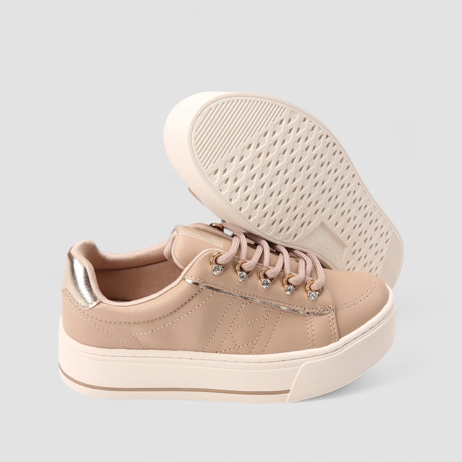 Tênis Casual Ramarim Feminino Matelassê Bege