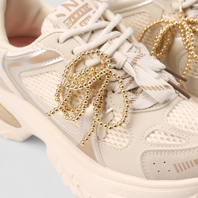 Tênis Casual Feminino Ramarim Laço Dourado Off White