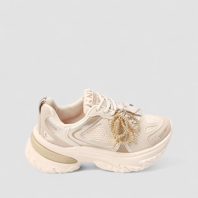 Tênis Casual Feminino Ramarim Laço Dourado Off White