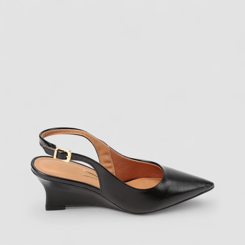 Scarpin Slingback Feminino Vizzano Salto Anabela Preto