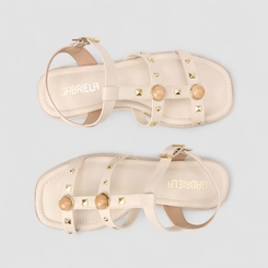 Sandália Feminina Gabriela Detalhe Tachas & Pedraria Off White