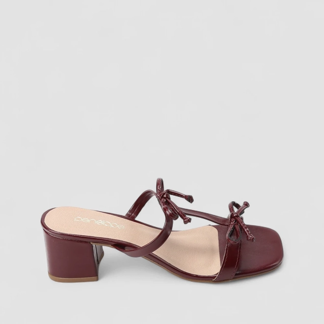 Tamanco Feminino Penélope Salto Bloco Detalhe Laços Vinho