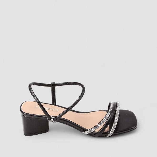Sandália Feminina Penélope Tiras Strass Preto