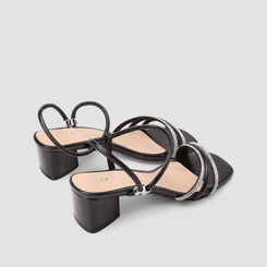 Sandália Feminina Penélope Tiras Strass Preto