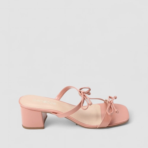 Tamanco Feminino Penélope Salto Bloco Detalhe Laços Rosa