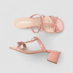 Tamanco Feminino Penélope Salto Bloco Detalhe Laços Rosa