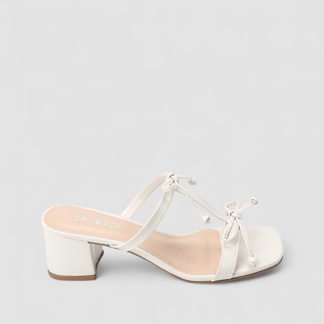 Tamanco Feminino Penélope Salto Bloco Detalhe Laço Off White