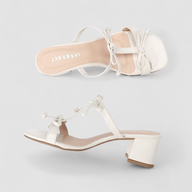 Tamanco Feminino Penélope Salto Bloco Detalhe Laço Off White