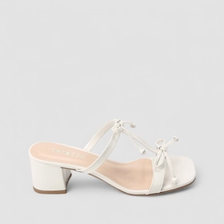 Tamanco Feminino Penélope Salto Bloco Detalhe Laço Off White